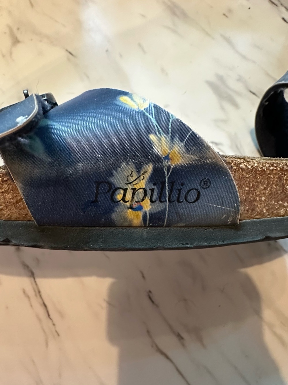 Birkenstock Papillio Navy Blue Floral Two-Strap Sandals - Picture 5 of 8